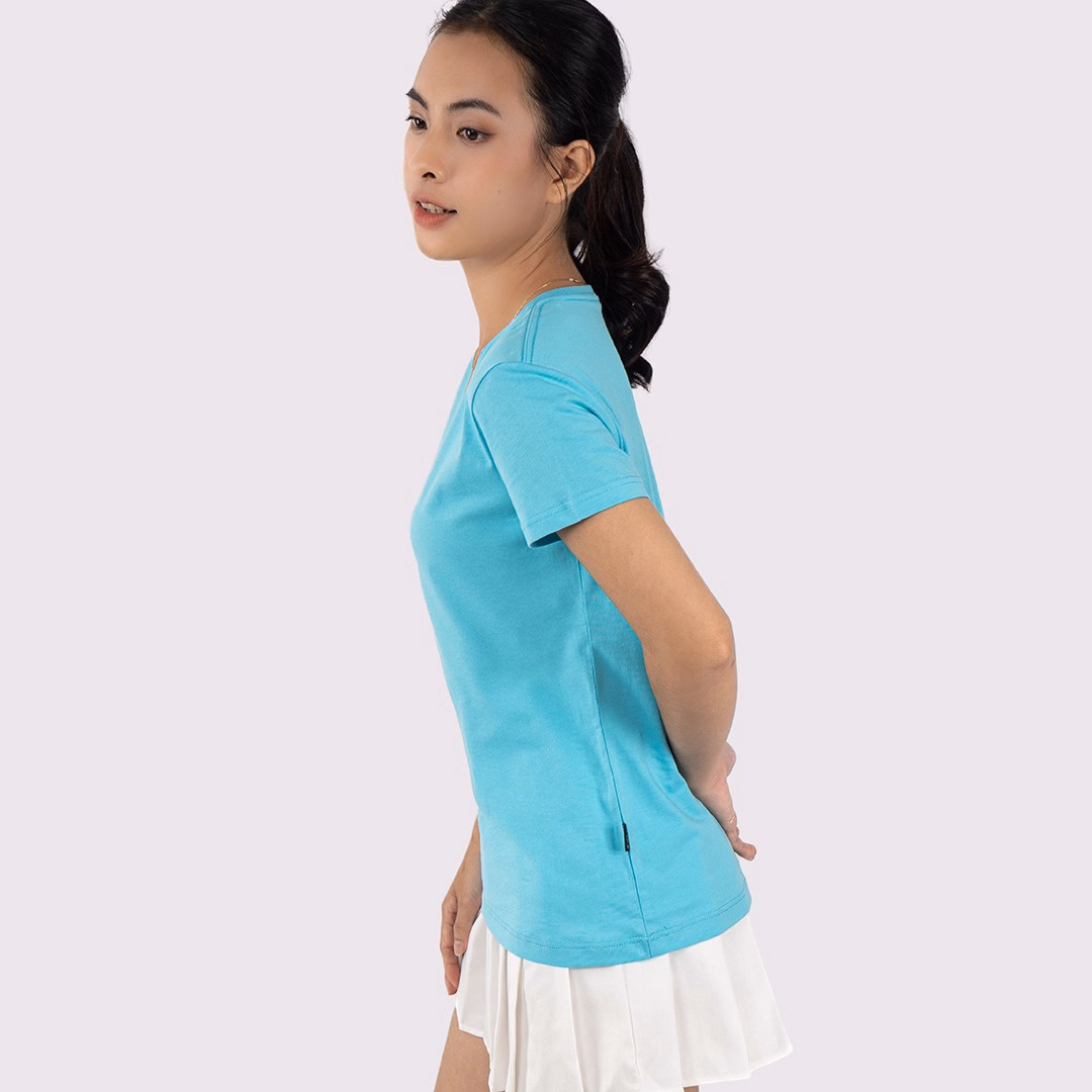 Áo Thun Nữ Cổ Tim Xanh Ngọc 100% Cotton Cao Cấp - Gold Rhino - Ảnh 2