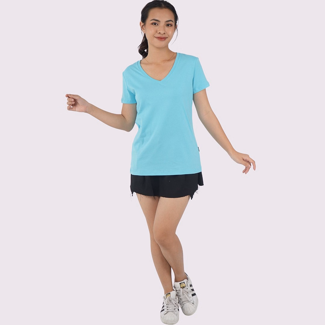 Áo Thun Nữ Cổ Tim Xanh Ngọc 100% Cotton Cao Cấp - Gold Rhino - Ảnh 3