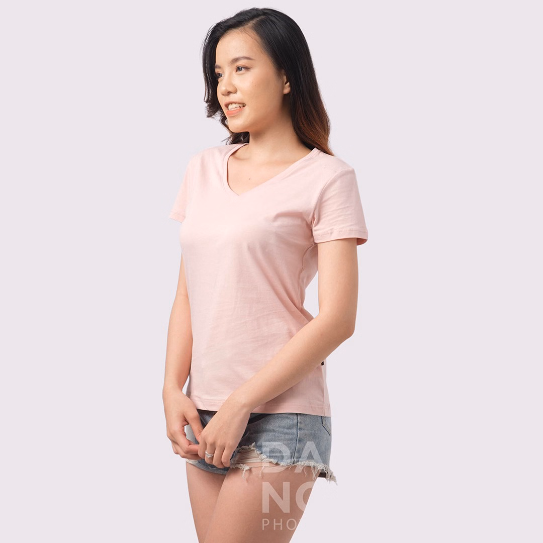 Áo Thun Nữ Cổ Tim Hồng Jp 100% Cotton Cao Cấp - Gold Rhino - Ảnh 3