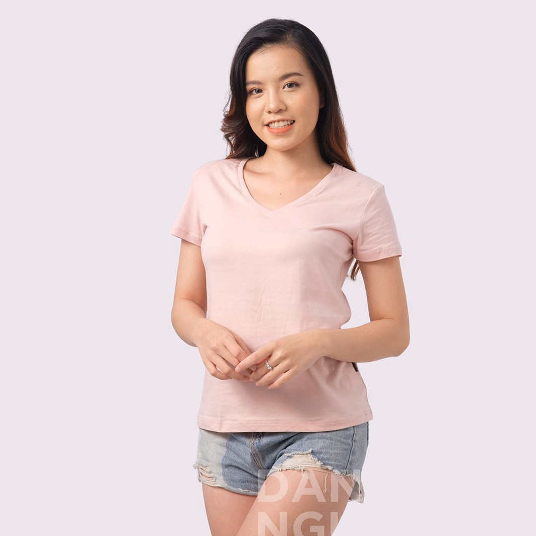 Áo Thun Nữ Cổ Tim Hồng Jp 100% Cotton Cao Cấp - Gold Rhino - Ảnh 2