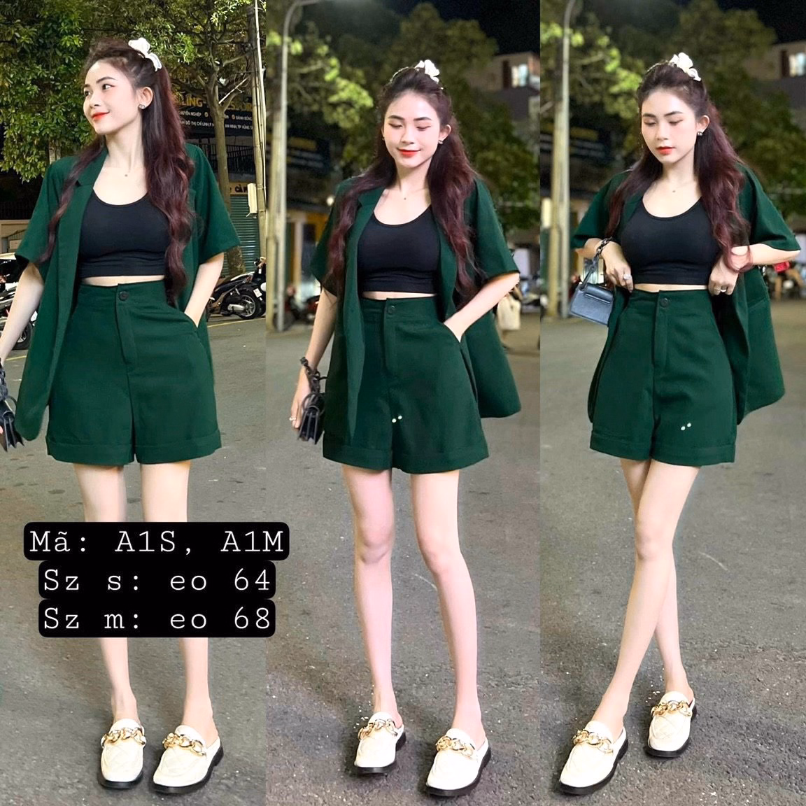Set Bộ Vest Nữ Blazer Ngắn Tay Mix Quần Ống Rộng Cùng Tone Dd515 - Nana House - Ảnh 2