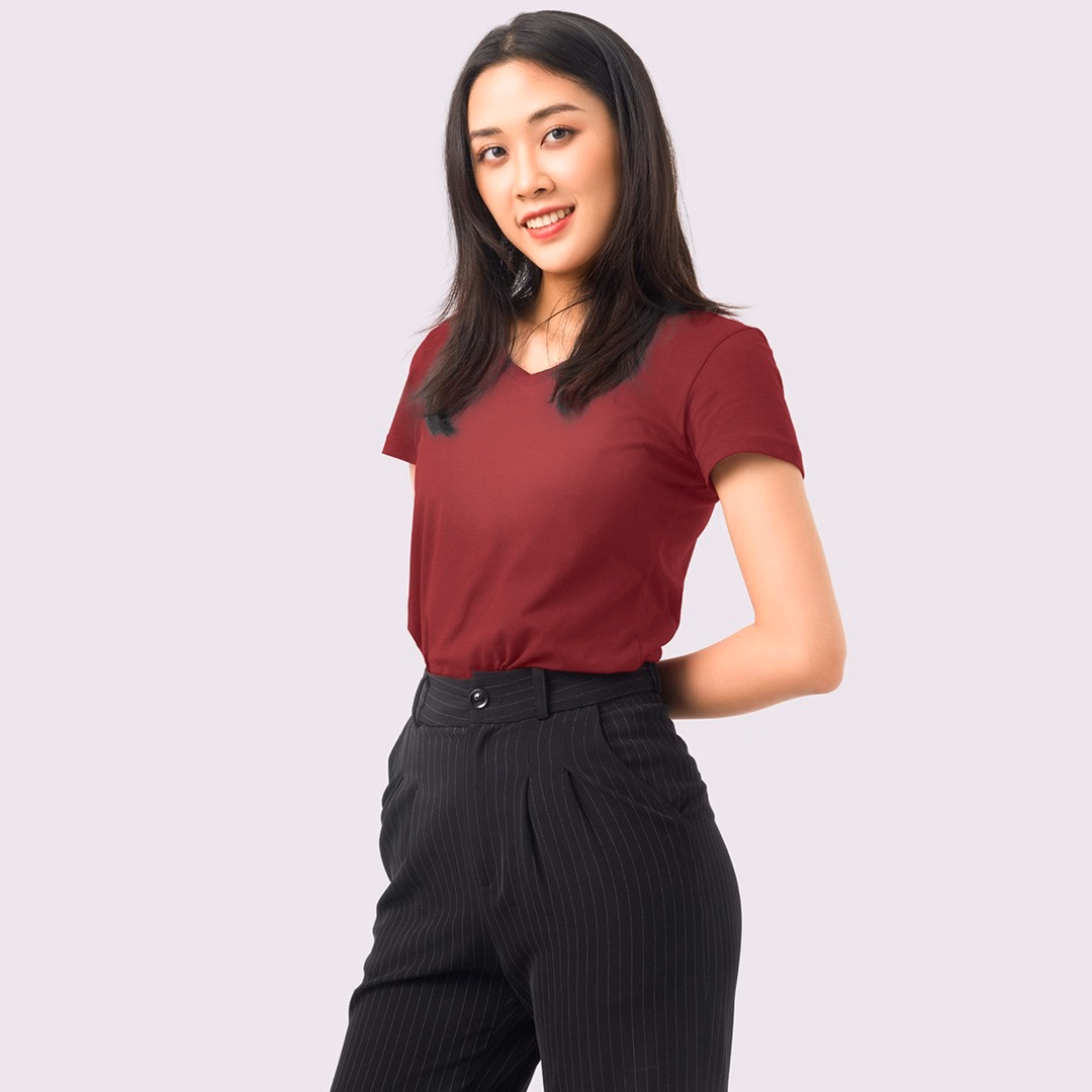 Áo Thun Nữ Cổ Tim Đô Jp 100% Cotton Cao Cấp - Gold Rhino - Ảnh 2