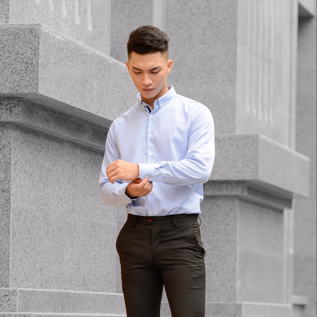 Áo Sơ Mi Kẻ Sọc Nam Dài Tay Công Sở Slim Fit Stripe Button Down Shirt Chống Nhăn Trẻ Trung - Tuto5 - Ảnh 11