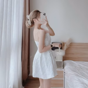 Đầm Nữ 2 Dây Cườm Xếp Ly Cúp Ngực Có Mút Chất Xốp Phồng Hoa & Voan Kiếng T553 - Aine