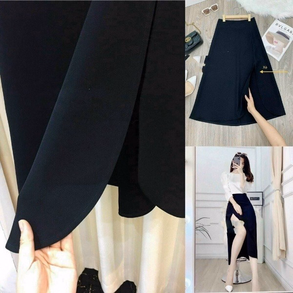 Set Bộ Áo Sơ Mi Cổ Thuyền Tay Lỡ Kèm Chân Váy Xẻ Tà Phù Hợp Đi Làm, Dạo Phố, Đi Học Siêu Sinh Av04T - Aine - Ảnh 2