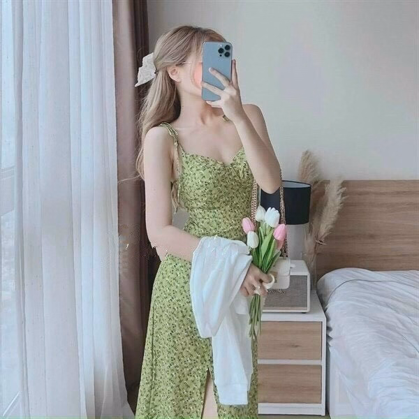 Set Đầm 2 Dây Dáng Dài Xẻ Tà Kèm Áo Khoác Trắng Dd501 - Nana House