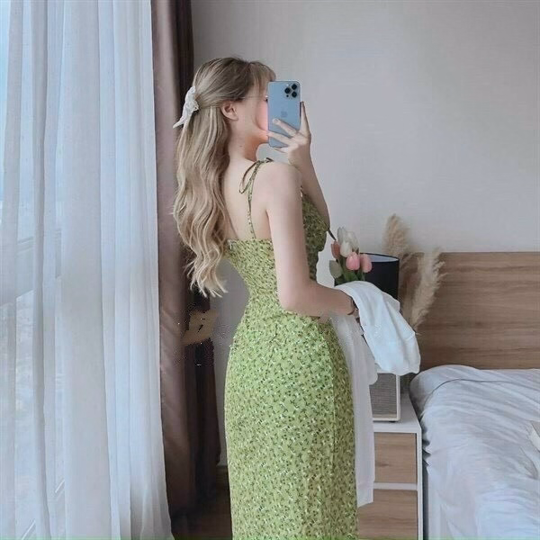 Set Đầm 2 Dây Dáng Dài Xẻ Tà Kèm Áo Khoác Trắng Dd501 - Nana House - Ảnh 3