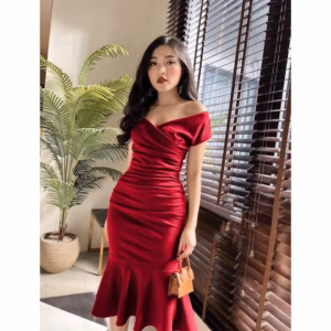 Đầm Nữ Ôm Body Trễ Vai Cổ V Nhún Eo Đuôi Cá V198 - Aine