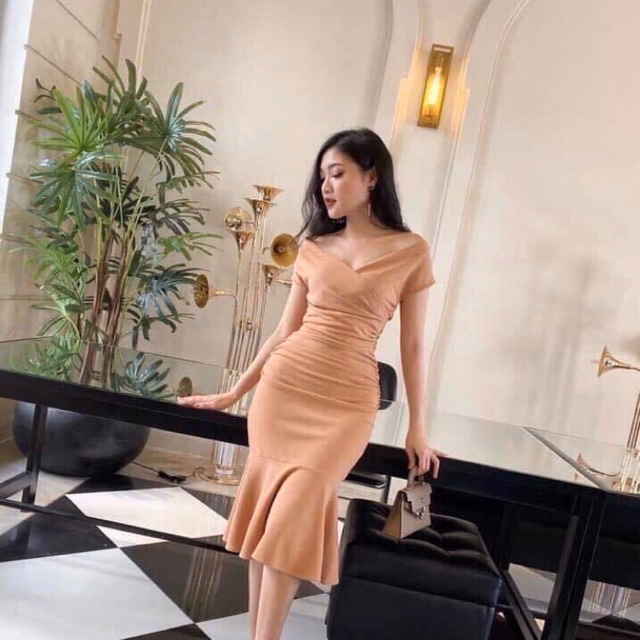 Đầm Nữ Ôm Body Trễ Vai Cổ V Nhún Eo Đuôi Cá V198 - Aine - Ảnh 4