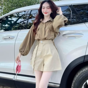 Set Bộ Đồ Nữ Công Sở Áo Sơ Mi Tay Dài Mix Quần Ống Rộng Dd001 - Nana House