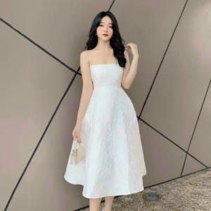 Đầm Nữ Chữ A Cổ Vuông Phối Nút Tay Phồng V92 - Lisa