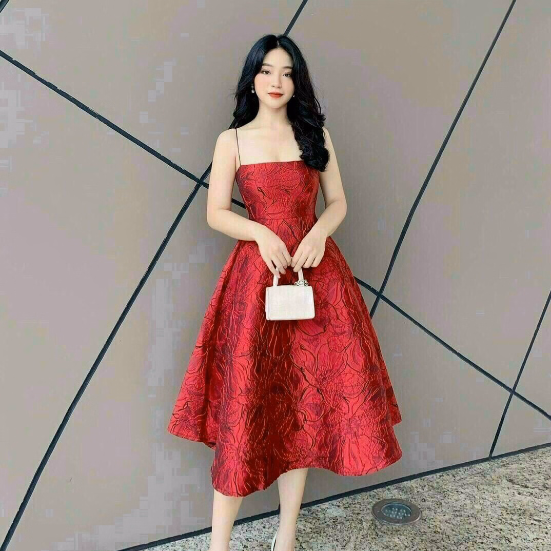 Đầm Nữ Chữ A Cổ Vuông Phối Nút Tay Phồng V92 - Lisa - Ảnh 2