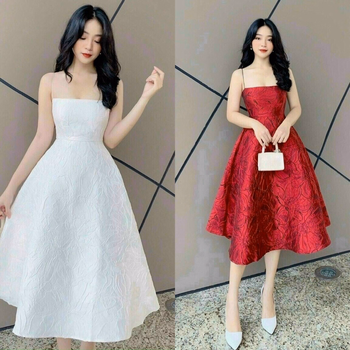 Đầm Nữ Chữ A Cổ Vuông Phối Nút Tay Phồng V92 - Lisa - Ảnh 5