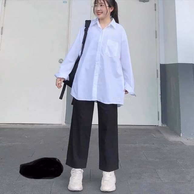 Set Sơ Mi Dài Tay + Quần Ống Rộng Đen Dài Học Sinh - Ảnh 5