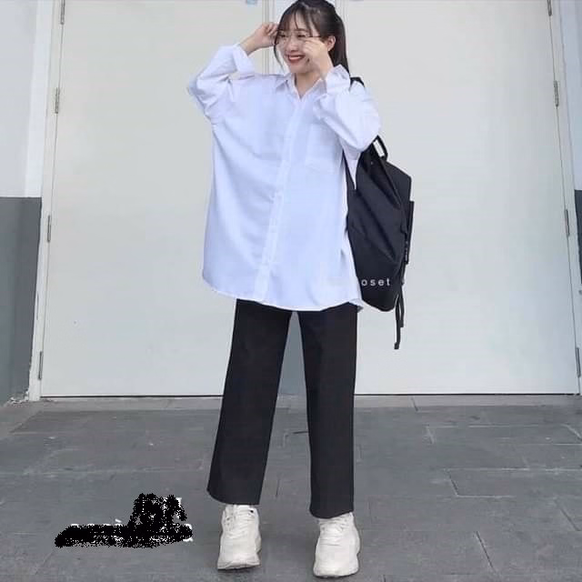 Set Sơ Mi Dài Tay + Quần Ống Rộng Đen Dài Học Sinh - Ảnh 4