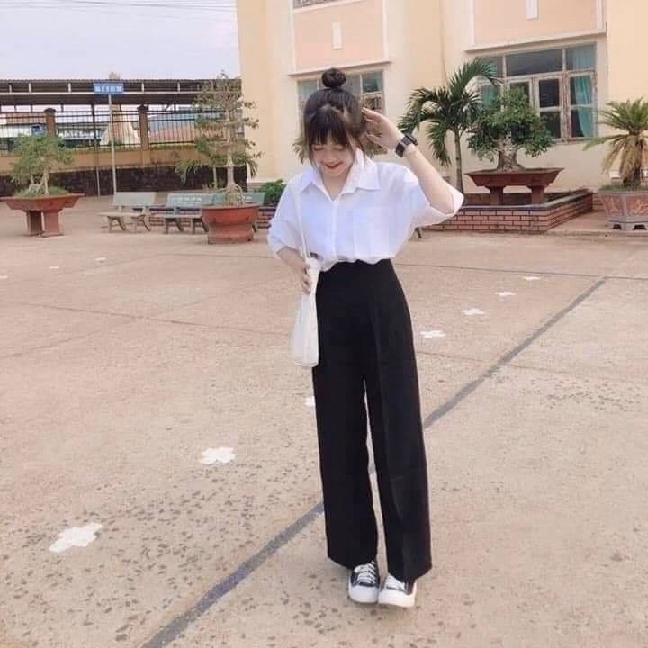 Set Sơ Mi Ngắn Tay + Quần Ống Rộng Dài Nữ Học Sinh - Ảnh 6