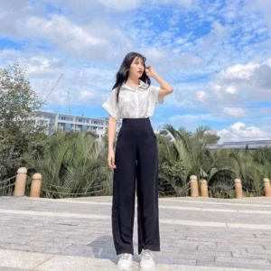 Set Sơ Mi Ngắn Tay + Quần Ống Rộng Dài Nữ Học Sinh