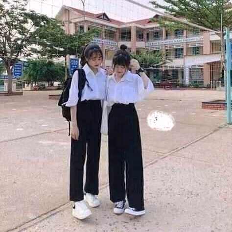 Set Sơ Mi Ngắn Tay + Quần Ống Rộng Dài Nữ Học Sinh - Ảnh 5