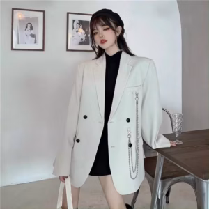 Áo Khoác Blazer Hàn Quốc Nữ Có Phụ Kiện Big Size Mặc Rộng Như Hình - Htm Fashion