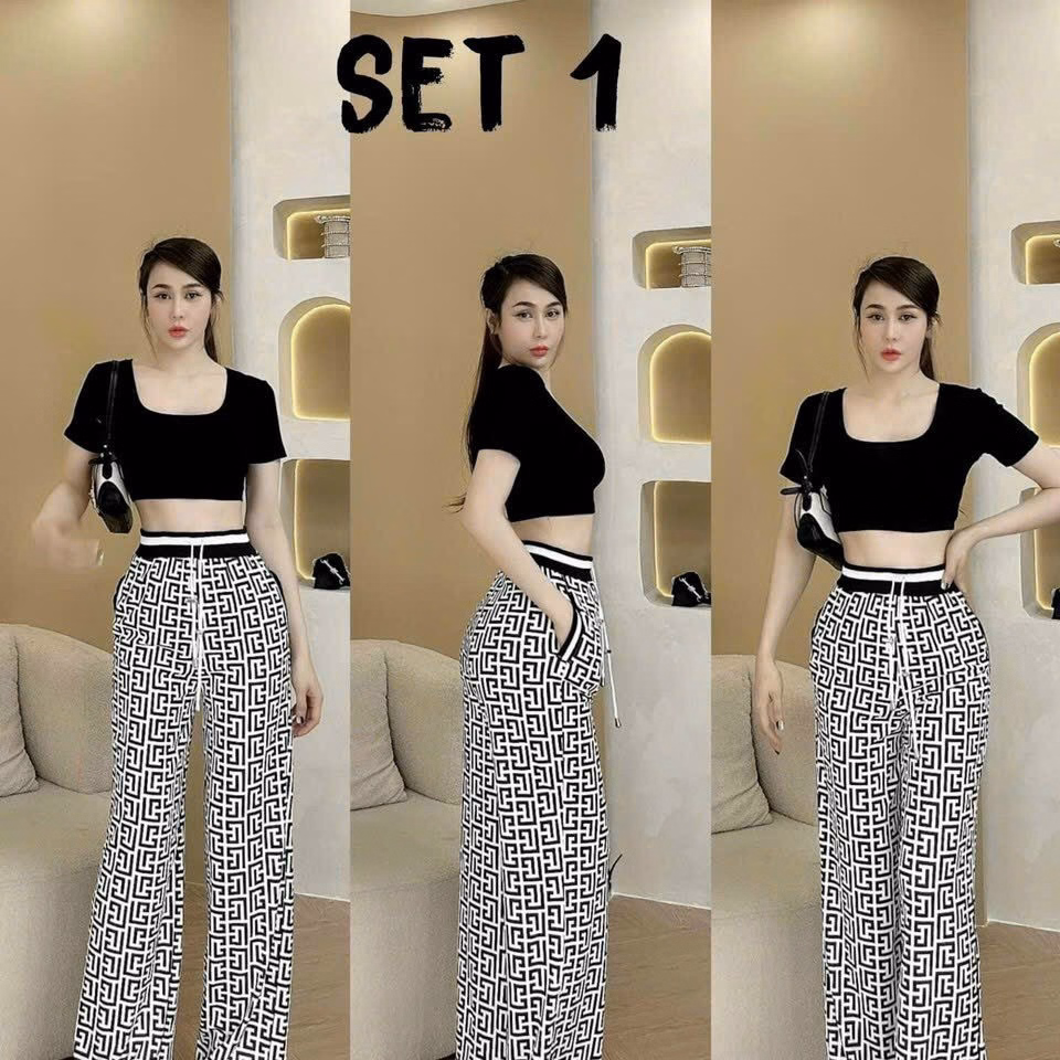 Set Bộ Đồ Nữ Thun In 3D Áo Crotop Phối Quần Dài Chất Gân Ug590 - Nana House - Ảnh 2