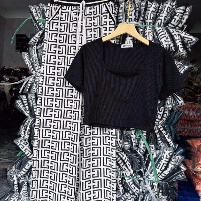 Set Bộ Đồ Nữ Thun In 3D Áo Crotop Phối Quần Dài Chất Gân Ug590 - Nana House - Ảnh 4