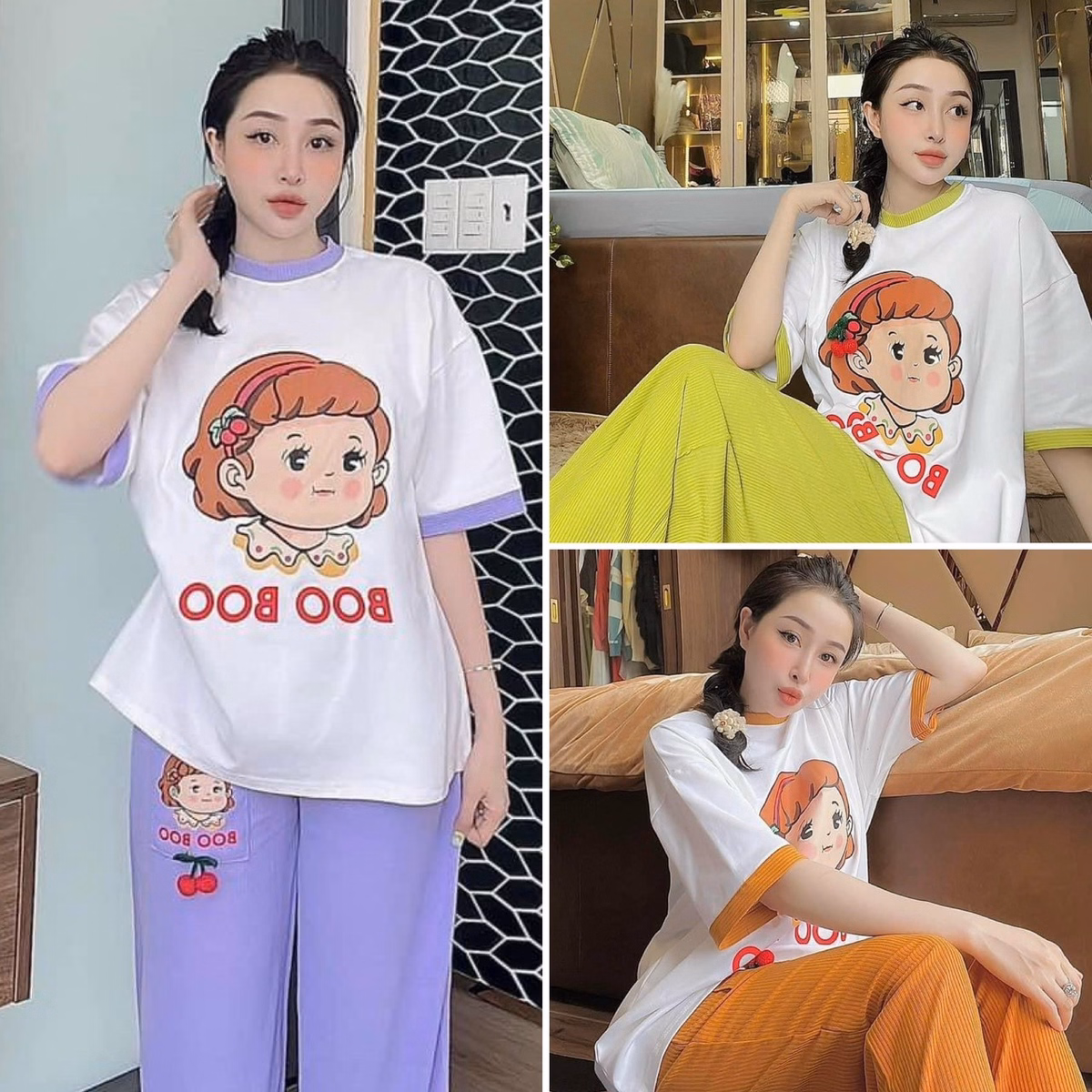 Set Bộ Đồ Nữthun Ngắn Tay Họa Tiết Hình Boo Boo Ug808 - Nana House