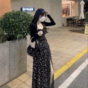 Set Đầm Váy Nữ 2 Dây Hoa Nhí Phối Ren Mix Áo Khoác Ngoài Ug012 - Nana House