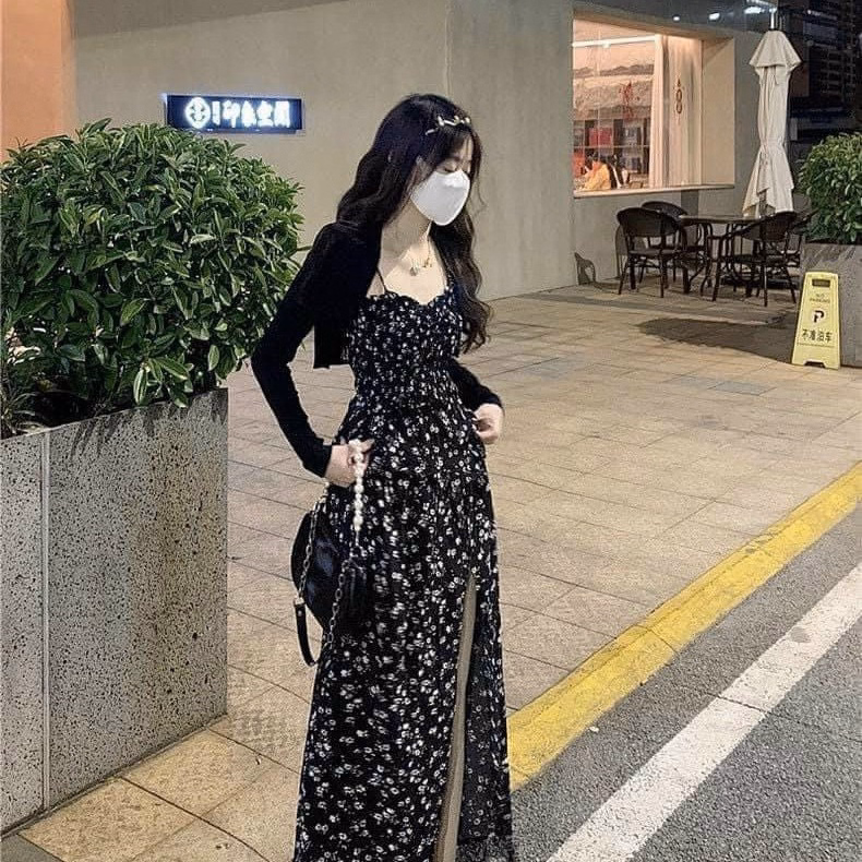 Set Đầm Váy Nữ 2 Dây Hoa Nhí Phối Ren Mix Áo Khoác Ngoài Ug012 - Nana House - Ảnh 4