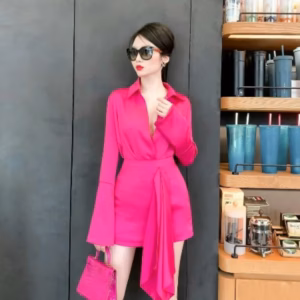 Set Áo Sơ Mi Tay Dài Kèm Chân Váy Chữ A Chất Tuyết Nhung M934 - Lisa