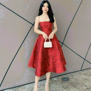 Đầm Nữ 2 Dây Cúp Ngực Có Mút Ôm Eo Dáng Xòe Dài Chất Gấm Hoa T943 - Aine