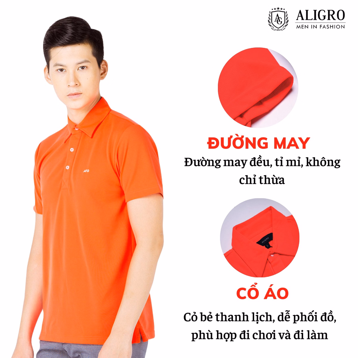 Áo Polo Nam Cotton Màu Cam - Aligro - Ảnh 2
