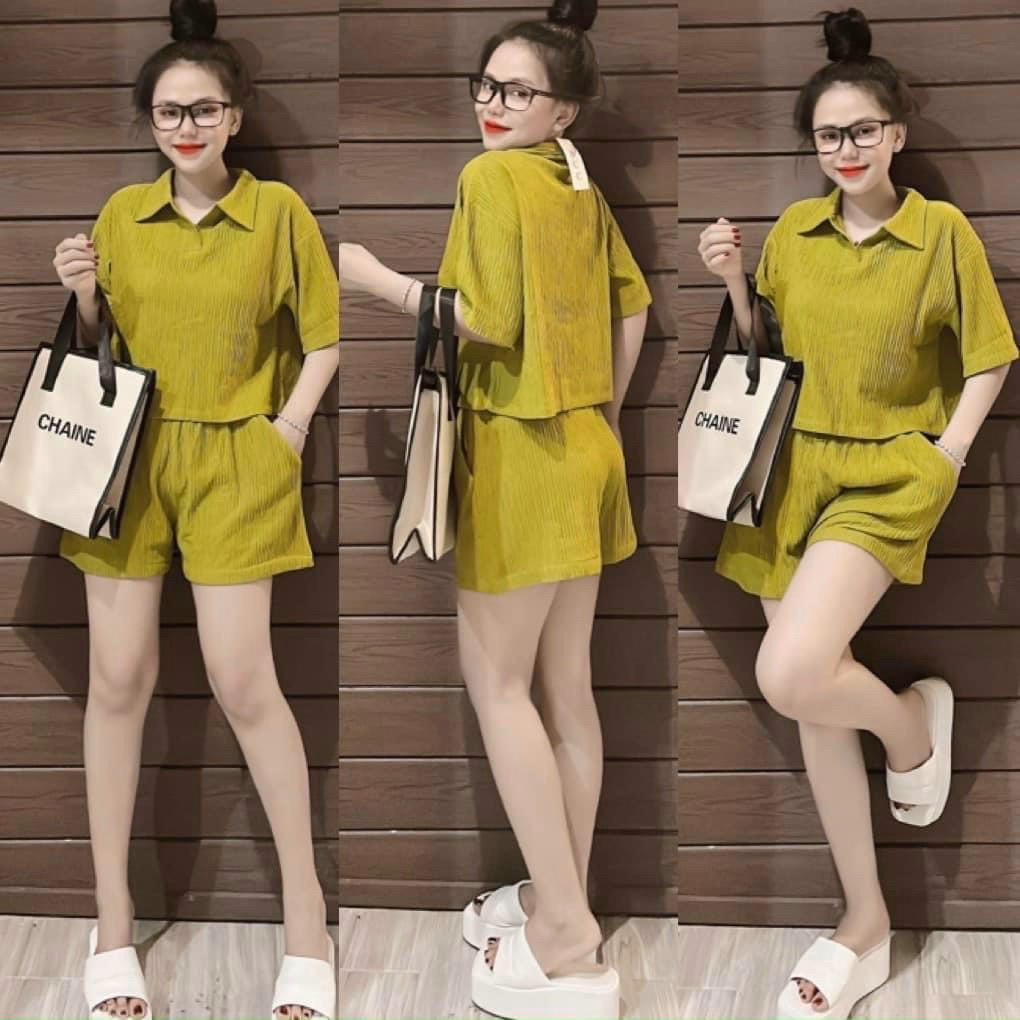 Set Bộ Đồ Đùi Áo Croptop Cổ Polo Kèm Quần Đùi T1008 - Aine - Ảnh 7