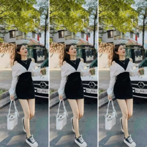 Đầm Váy Nữ Body Đen Kết Hợp Áo Sơ Mi Lụa Trễ Vai Dài Tay Ug051 - Nana House