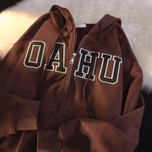 Áo Khoác Nỉ Form Rộng Mũ 2 Lớp Chất Nỉ Chữ Oahu