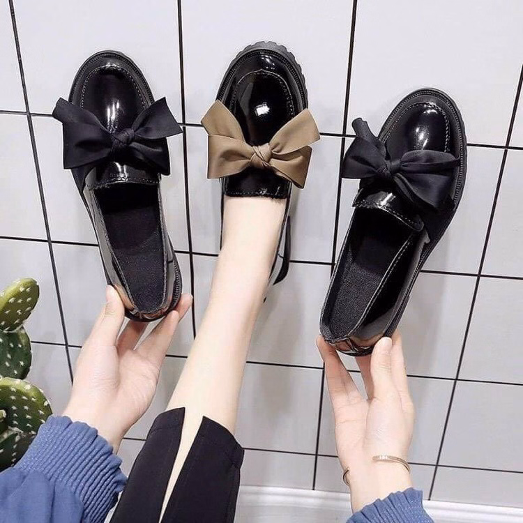 Giày Búp Bê Mũi Tròn Giày Đốc Nữ Màu Trơn Gắn Nơ Phong Cách Hàn Quốc 94 - Larita Fashion