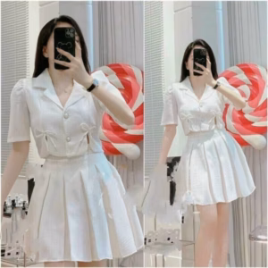 Set Áo 2 Nơ Kèm Chân Váy Có Lót Trong Chất Liệu Linen V998H - Aine