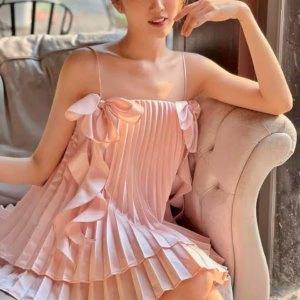 Đầm 2 Dây Cột Nơ Dập Ly 2 Lớp, Lụa Bóng Cao Cấp V991H - Lisa