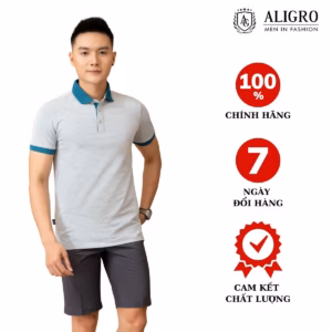 Áo Polo Nam Ngắn Tay Chất Liệu Cotton Cao Cấp Họa Tiết Kiểu Dệt Chữ V Màu Xanh Sẫm Algplo79 - Aligro