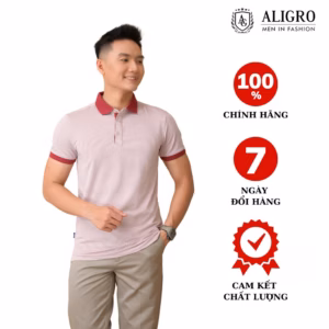 Áo Polo Nam Ngắn Tay Chất Liệu Cotton Cao Cấp Hoạ Tiết Kiểu Dệt Chữ V Màu Đỏ Algplo77 - Aligro
