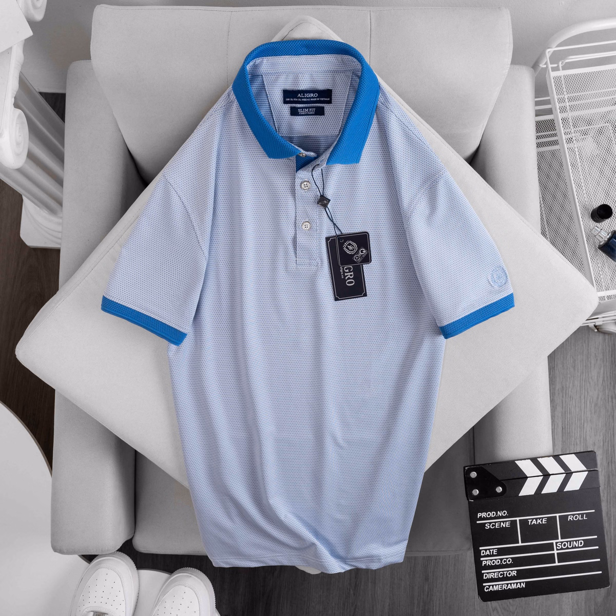 Áo Polo Nam Ngắn Tay Aligro Chất Liệu Cotton Cao Cấp Hoạ Tiết Kiểu Dệt Chữ V Màu Xanh Algplo78 - Aligro - Ảnh 9