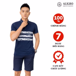 Áo Polo Nam Ngắn Tay Màu Navy Phối Kẻ Ngang Ngực Algplo72 - Aligro
