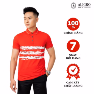 Áo Polo Nam Ngắn Tay Màu Đỏ Kẻ Phối Ngang, Chất Vải Coolmax Cổ Bẻ Phối Bo Tay, Trẻ Trung, Năng Động Algplo71 - Aligro