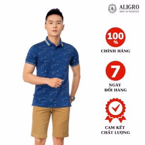 Áo Polo Nam Ngắn Tay Màu Navy In Hoạ Tiết Con Ong Mềm Mịn Thoáng Mát Algplo68 - Aligro