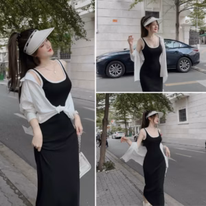 Set Đầm Váy Nữ Body 2 Dây Phối Áo Khoác Ngoài Dd512 - Nana House