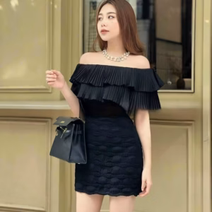 Đầm Xốp Phồng Cúp Ngực (Có Mút Ngực) Phối Bèo Dập Ly V972H - Aine