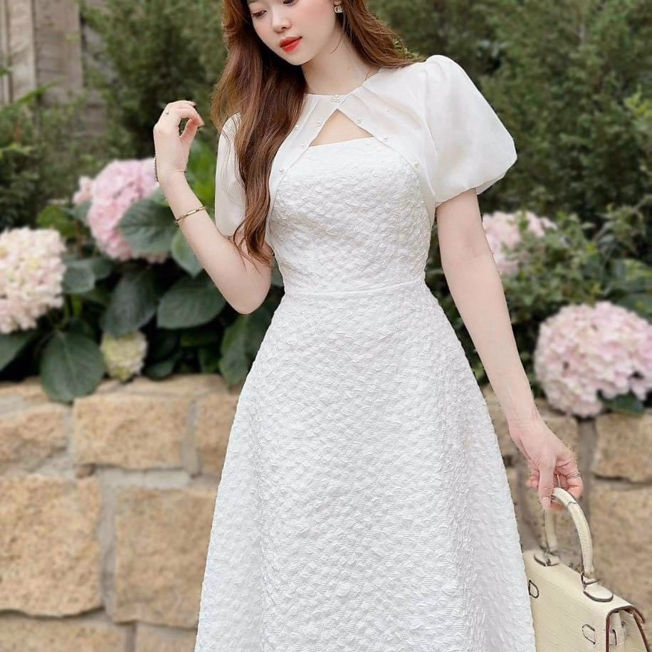 Đầm Váy Nữ Gấm Xốp Tay Phồng Voan Đính Cườm S7- Nana House - Ảnh 3