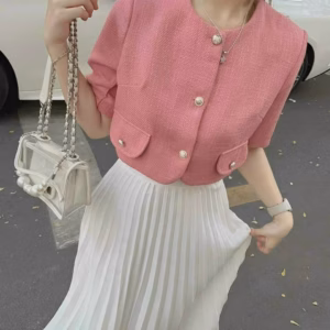 Set Áo Linen Cài Nút Thật Kèm Chân Váy Voan Dập Ly V968H - Lisa