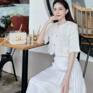 Set Áo Linen Cài Nút Thật Kèm Chân Váy Voan Dập Ly V967H - Aine