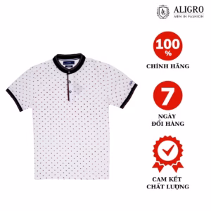Áo Polo Nam Ngắn Tay Cổ Trụ Màu Trắng Hoạ Tiết Nhí Algplo35 - Aligro