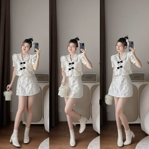 Set Áo Tay Phồng Cổ Lớn Cài Nút Nhật Đính Nơ (Váy Có Lót) V964H - Aine - Ảnh 6